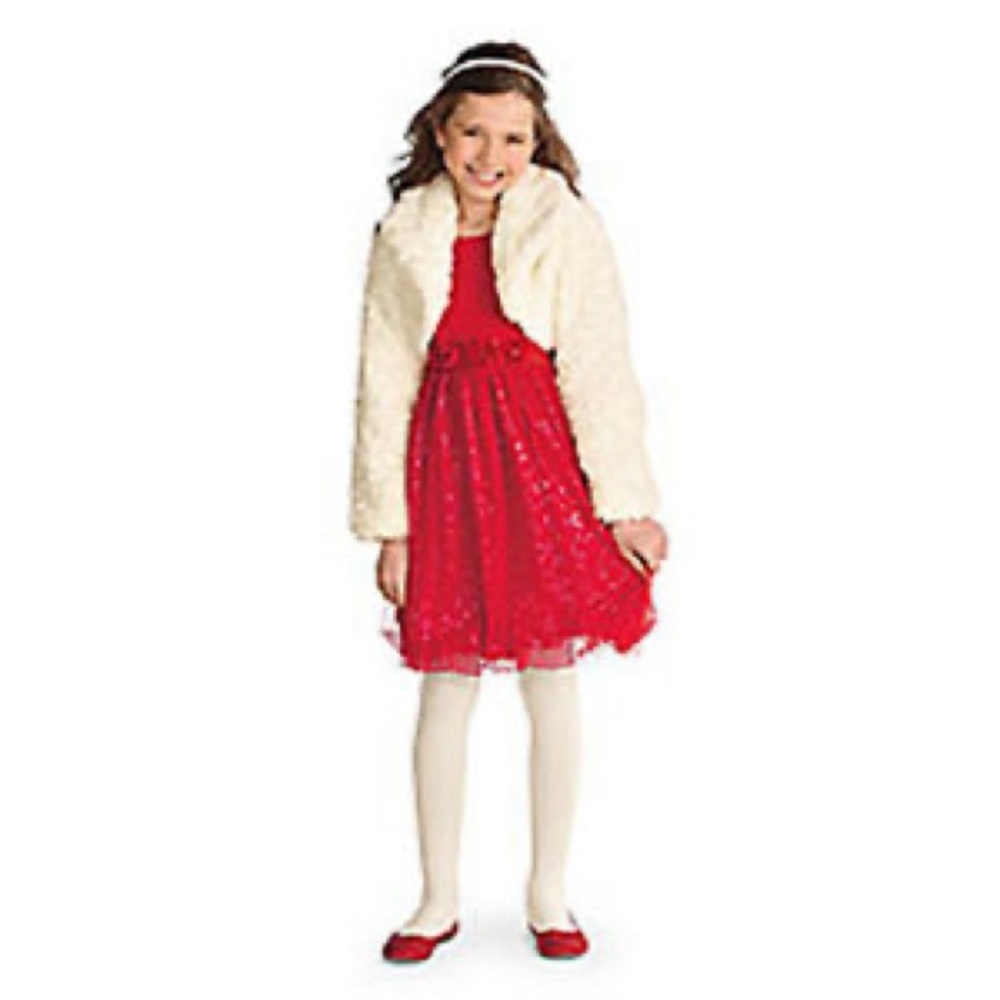American Girl Sparkle Party Dress w/faux fur coat